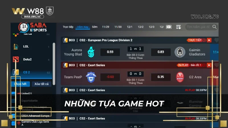 SABA ESPORTS – Nhà Cung Cấp Game eSports tại W88 2 Các game của SABA ESPORTS luôn là game ăn khách